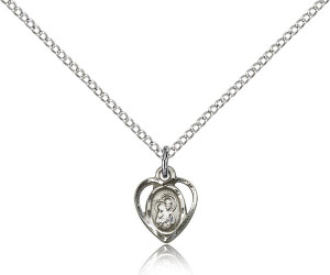 Sterling Silver Our Lady of Perpetual Health Pendant, Lite Curb Chain, 3/8" x 1/4"