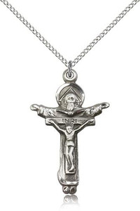 Sterling Silver Trinity Crucifix Pendant, Lite Curb Chain, 1 3/8" x 7/8"