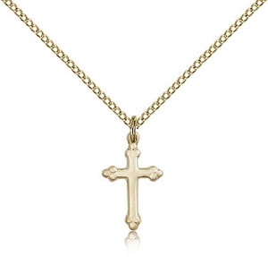Gold Filled Cross Pendant, Gold Filled Lite Curb Chain, 5/8" x 3/8"