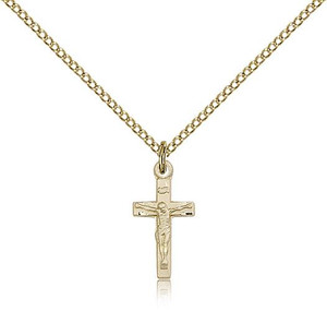 Gold Filled Crucifix Pendant, Gold Filled Lite Curb Chain, 5/8" x 1/4"