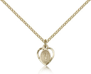 Gold Filled Our Lady of Guadalupe Pendant, Gold Filled Lite Curb Chain, 3/8" x 3/8" Gold Filled Our Lady of Guadalupe Pendant, Gold Filled Lite Curb Chain, 3/8" x 3/8"