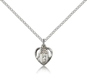 Sterling Silver Our Lady of Guadalupe Pendant, Lite Curb Chain, 3/8" x 3/8" Sterling Silver Our Lady of Guadalupe Pendant, Lite Curb Chain, 3/8" x 3/8"