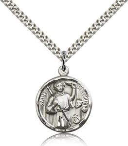 Sterling Silver Genesius Pendant, Stainless Silver Heavy Curb Chain, 7/8" x 3/4" Sterling Silver Genesius Pendant, Stainless Silver Heavy Curb Chain, 7/8" x 3/4"