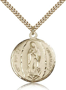 Gold Filled Our Lady of Guadalupe Pendant, Stainless Gold Heavy Curb Chain, 1 1/4" x 1" Gold Filled Our Lady of Guadalupe Pendant, Stainless Gold Heavy Curb Chain, 1 1/4" x 1"