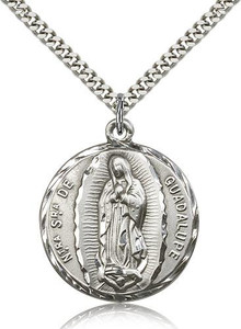 Sterling Silver Our Lady of Guadalupe Pendant, Stainless Silver Heavy Curb Chain, 1 1/4" x 1" Sterling Silver Our Lady of Guadalupe Pendant, Stainless Silver Heavy Curb Chain, 1 1/4" x 1"