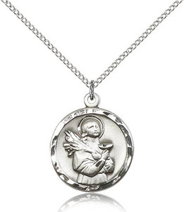 Sterling Silver St. Lucy Pendant, Lite Curb Chain, 7/8" x 3/4"