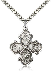 Sterling Silver 4-Way Pendant, Stainless Silver Heavy Curb Chain, 1 1/4" x 1" Sterling Silver 4-Way Pendant, Stainless Silver Heavy Curb Chain, 1 1/4" x 1"