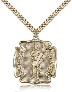 Gold Filled St. Florian Pendant, Stainless Gold Heavy Curb Chain, 1 1/8" x 1" Gold Filled St. Florian Pendant, Stainless Gold Heavy Curb Chain, 1 1/8" x 1"