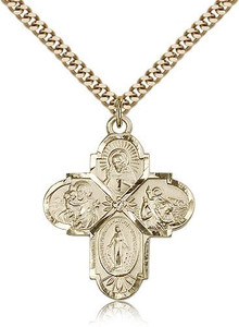 Gold Filled 4-Way Pendant, Stainless Gold Heavy Curb Chain, 1 1/4" x 1" Gold Filled 4-Way Pendant, Stainless Gold Heavy Curb Chain, 1 1/4" x 1"