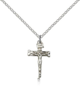 Sterling Silver Nail Crucifix Pendant, Lite Curb Chain, 3/4" x 1/2"