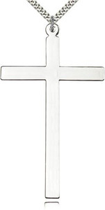 Sterling Silver Cross Pendant, Stainless Silver Heavy Curb Chain, 3" x 1 3/4" Sterling Silver Cross Pendant, Stainless Silver Heavy Curb Chain, 3" x 1 3/4"