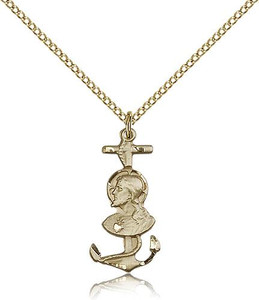 Gold Filled St. Christopher Pendant, Gold Filled Lite Curb Chain, 7/8" x 3/8" Gold Filled St. Christopher Pendant, Gold Filled Lite Curb Chain, 7/8" x 3/8"