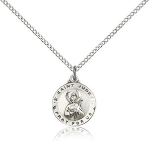 Sterling Silver St. Jude Pendant, Lite Curb Chain, 5/8" x 1/2" Sterling Silver St. Jude Pendant, Lite Curb Chain, 5/8" x 1/2"