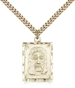 Gold Filled Holy Face Pendant, Stainless Gold Heavy Curb Chain, 1" x 5/8" Gold Filled Holy Face Pendant, Stainless Gold Heavy Curb Chain, 1" x 5/8"