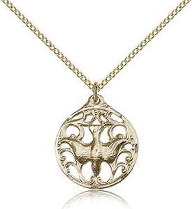 Gold Filled Holy Spirit Pendant, Gold Filled Lite Curb Chain, 7/8" x 3/4" Gold Filled Holy Spirit Pendant, Gold Filled Lite Curb Chain, 7/8" x 3/4"