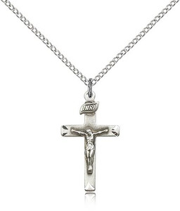 Sterling Silver Crucifix Pendant, Lite Curb Chain, 7/8" x 1/2" Sterling Silver Crucifix Pendant, Lite Curb Chain, 7/8" x 1/2"