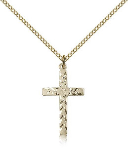 Gold Filled Cross Pendant, Gold Filled Lite Curb Chain, 7/8" x 1/2"