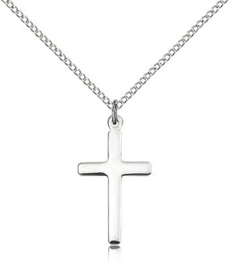 Sterling Silver Cross Pendant, lite Curb Chain, 7/8" x 1/2"