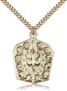 Gold Filled Apostles Pendant, Stainless Gold Heavy Curb Chain, 1 1/4" x 1" Gold Filled Apostles Pendant, Stainless Gold Heavy Curb Chain, 1 1/4" x 1"