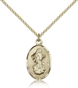 Gold Filled Our Lady of Medugorje Pendant, Gold Filled Lite Curb Chain, 7/8" x 1/2" Gold Filled Our Lady of Medugorje Pendant, Gold Filled Lite Curb Chain, 7/8" x 1/2"