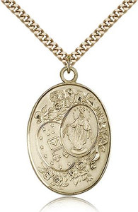 Gold Filled Miraculous Pendant, Stainless Gold Heavy Curb Chain, 1 3/8" x 7/8" Gold Filled Miraculous Pendant, Stainless Gold Heavy Curb Chain, 1 3/8" x 7/8"