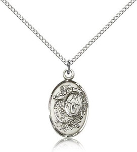 Sterling Silver Miraculous Pendant, Lite Curb Chain, 7/8" x 1/2" Sterling Silver Miraculous Pendant, Lite Curb Chain, 7/8" x 1/2"