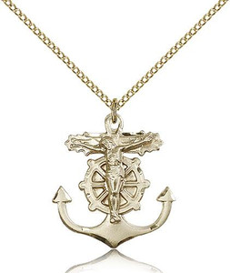 Gold Filled Anchor Crucifix Pendant, Gold Filled Lite Curb Chain, 1" x 7/8"