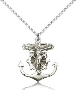 Sterling Silver Anchor Crucifix Pendant, Lite Curb Chain, 1" x 7/8" Sterling Silver Anchor Crucifix Pendant, Lite Curb Chain, 1" x 7/8"
