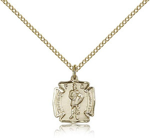 Gold Filled St. Florian Pendant, Gold Filled Lite Curb Chain, 1/2" x 1/2" Gold Filled St. Florian Pendant, Gold Filled Lite Curb Chain, 1/2" x 1/2"