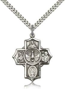 Sterling Silver 5-Way Pendant, Stainless Silver Heavy Curb Chain, 1 1/4" x 1" Sterling Silver 5-Way Pendant, Stainless Silver Heavy Curb Chain, 1 1/4" x 1"