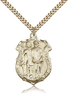 Gold Filled St. Michael the Archangel Pendant, Stainless Gold Heavy Curb Chain, 1 1/4" x 7/8"