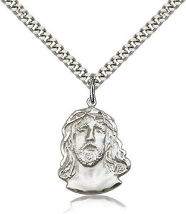 Sterling Silver ECCE Homo Pendant, Stainless Silver Heavy Curb Chain, 7/8" x 5/8" Sterling Silver ECCE Homo Pendant, Stainless Silver Heavy Curb Chain, 7/8" x 5/8"