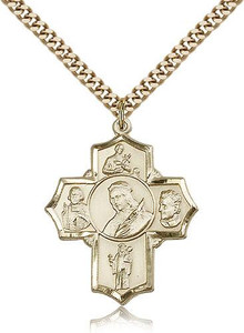 Gold Filled Philomena/Vian/Bos/Jude/Ger Pendant, Stainless Gold Heavy Curb Chain, 1 1/4" x 1" Gold Filled Philomena/Vian/Bos/Jude/Ger Pendant, Stainless Gold Heavy Curb Chain, 1 1/4" x 1"
