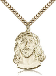 Gold Filled Ecce Homo Pendant, Stainless Gold Heavy Curb Chain, 1 1/4" x 7/8"