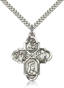 Sterling Silver Franciscan 4-Way Pendant, Stainless Silver Heavy Curb Chain, 1 1/4" x 1" Sterling Silver Franciscan 4-Way Pendant, Stainless Silver Heavy Curb Chain, 1 1/4" x 1"