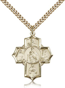 Gold Filled Our Lady of Mount Carmel Pendant, Stainless Gold Heavy Curb Chain, 1 1/4" x 1" Gold Filled Our Lady of Mount Carmel Pendant, Stainless Gold Heavy Curb Chain, 1 1/4" x 1"