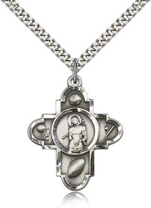 Sterling Silver St. Sebastian Pendant, Stainless Silver Heavy Curb Chain, 1 1/4" x 1" Sterling Silver St. Sebastian Pendant, Stainless Silver Heavy Curb Chain, 1 1/4" x 1"