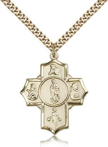 Gold Filled Guadalupe/Dieg/Pio/Xav/Nino Pendant, Stainless Gold Heavy Curb Chain, 1 1/4" x 1" Gold Filled Guadalupe/Dieg/Pio/Xav/Nino Pendant, Stainless Gold Heavy Curb Chain, 1 1/4" x 1"