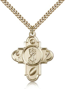 Gold Filled St. Christopher Pendant, Stainless Gold Heavy Curb Chain, 1 1/4" x 1" Gold Filled St. Christopher Pendant, Stainless Gold Heavy Curb Chain, 1 1/4" x 1"