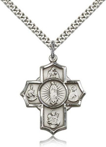 Sterling Silver 5-Way Motherhood Pendant, Stainless Silver Heavy Curb Chain, 1 1/4" x 1" Sterling Silver 5-Way Motherhood Pendant, Stainless Silver Heavy Curb Chain, 1 1/4" x 1"