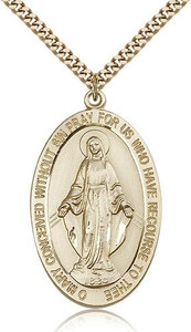 Gold Filled Miraculous Pendant, Stainless Gold Heavy Curb Chain, 1 5/8" x 1" Gold Filled Miraculous Pendant, Stainless Gold Heavy Curb Chain, 1 5/8" x 1"