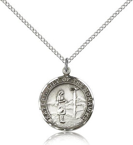 Sterling Silver St. Kateri Pendant, Lite Curb Chain, 3/4" x 5/8"