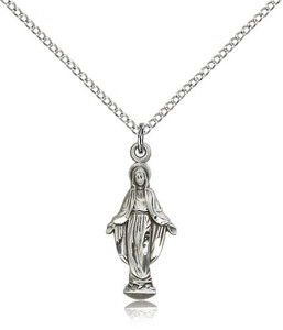 Sterling Silver Miraculous Pendant, Lite Curb Chain, 7/8" x 3/8" Sterling Silver Miraculous Pendant, Lite Curb Chain, 7/8" x 3/8"