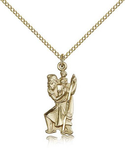 Gold Filled St. Christopher Pendant, Gold Filled Lite Curb Chain, 7/8" x 3/8" Gold Filled St. Christopher Pendant, Gold Filled Lite Curb Chain, 7/8" x 3/8"