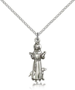 Sterling Silver St. Francis Pendant, Lite Curb Chain, 1" x 3/8" Sterling Silver St. Francis Pendant, Lite Curb Chain, 1" x 3/8"