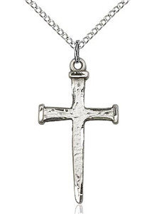 Sterling Silver Nail Cross Pendant, Sterling Silver Lite Curb Chain, 1 1/8" x 5/8" Sterling Silver Nail Cross Pendant, Sterling Silver Lite Curb Chain, 1 1/8" x 5/8"