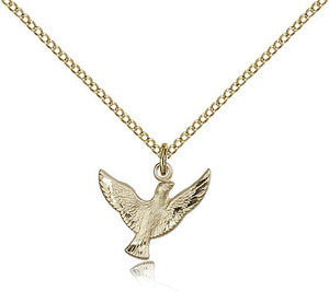 Gold Filled Holy Spirit Pendant, Gold Filled Lite Curb Chain, 1/2" x 5/8"