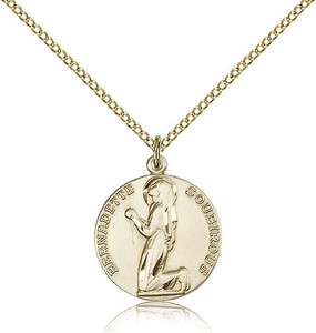 Gold Filled St. Bernadette Pendant, Gold Filled Lite Curb Chain, 3/4" x 5/8" Gold Filled St. Bernadette Pendant, Gold Filled Lite Curb Chain, 3/4" x 5/8"