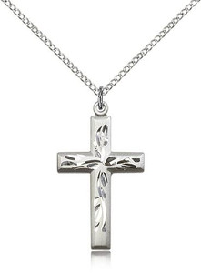 Sterling Silver Cross Pendant, Lite Curb Chain, 1 1/8" x 5/8"