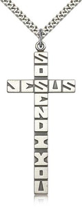 Sterling Silver Cross Pendant, Stainless Silver Heavy Curb Chain, 2 1/4" x 1" Sterling Silver Cross Pendant, Stainless Silver Heavy Curb Chain, 2 1/4" x 1"